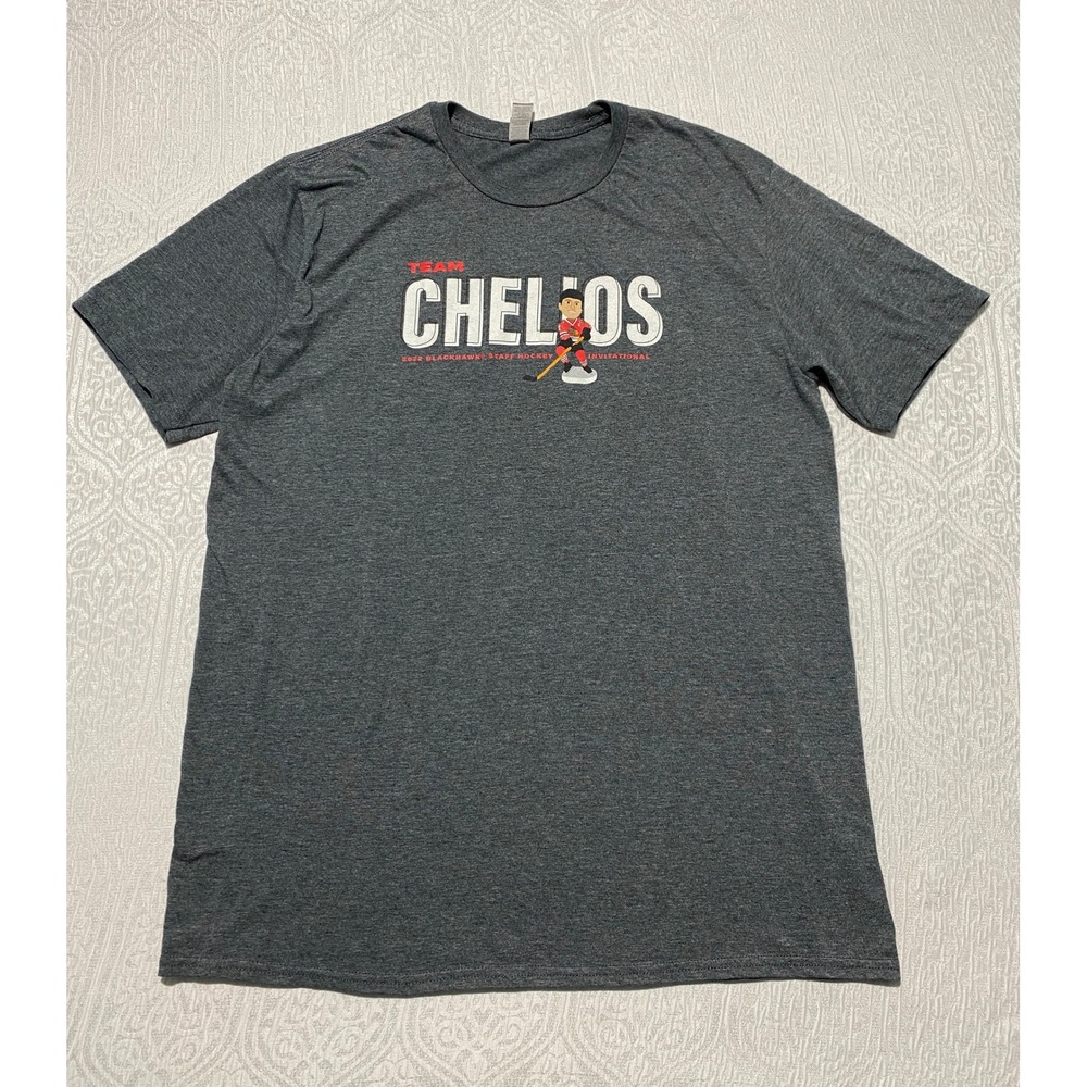 Team Chelios Chicago Blackhawks Staff Graphic T Shirt Mens XL Heather Gray